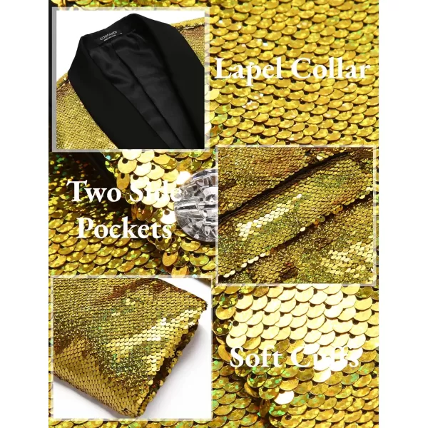 COOFANDY Men Shiny Sequin Blazer Tuxedo Party Dinner Prom One Button Suit Jacket
