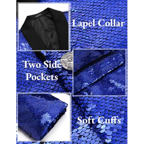 COOFANDY Men Shiny Sequin Blazer Tuxedo Party Dinner Prom One Button Suit Jacket