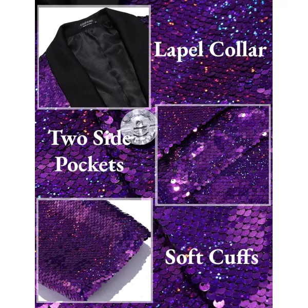 COOFANDY Men Shiny Sequin Blazer Tuxedo Party Dinner Prom One Button Suit Jacket