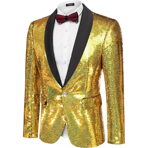 COOFANDY Men Shiny Sequin Blazer Tuxedo Party Dinner Prom One Button Suit Jacket
