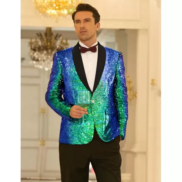 COOFANDY Men Shiny Sequin Blazer Tuxedo Party Dinner Prom One Button Suit Jacket