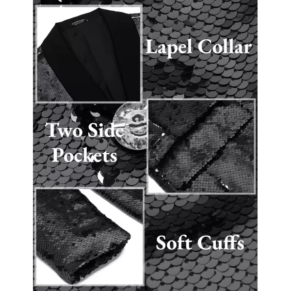 COOFANDY Men Shiny Sequin Blazer Tuxedo Party Dinner Prom One Button Suit Jacket