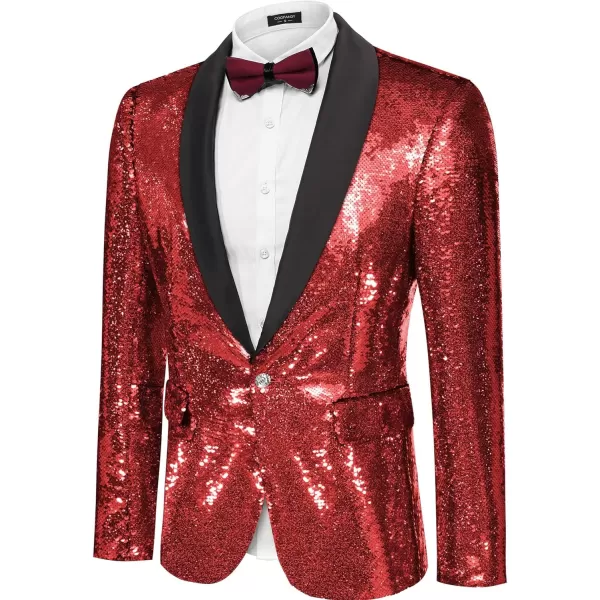 COOFANDY Men Shiny Sequin Blazer Tuxedo Party Dinner Prom One Button Suit Jacket