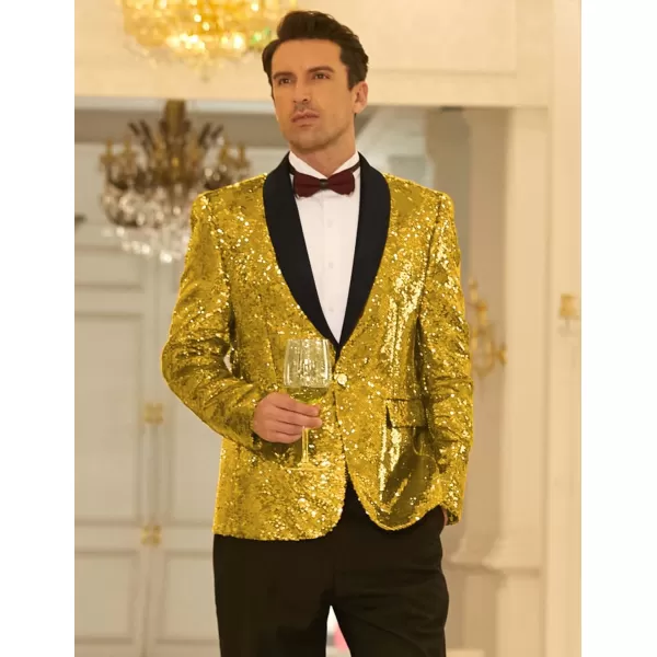 COOFANDY Men Shiny Sequin Blazer Tuxedo Party Dinner Prom One Button Suit Jacket