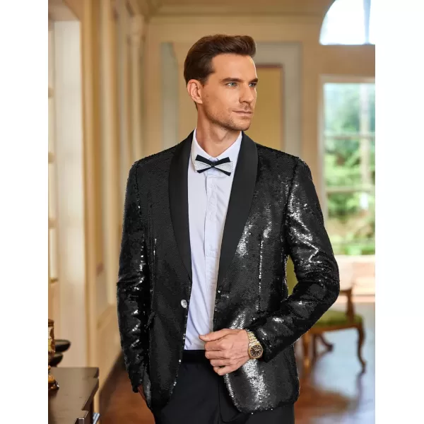 COOFANDY Men Shiny Sequin Blazer Tuxedo Party Dinner Prom One Button Suit Jacket