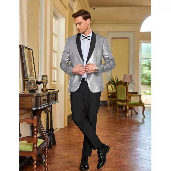 COOFANDY Men Shiny Sequin Blazer Tuxedo Party Dinner Prom One Button Suit Jacket
