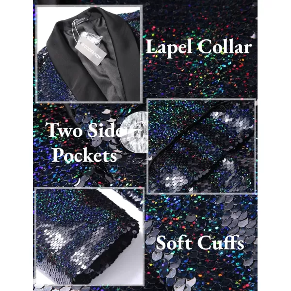 COOFANDY Men Shiny Sequin Blazer Tuxedo Party Dinner Prom One Button Suit Jacket