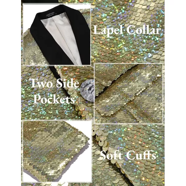 COOFANDY Men Shiny Sequin Blazer Tuxedo Party Dinner Prom One Button Suit Jacket