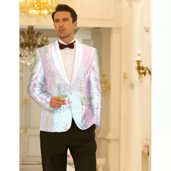 COOFANDY Men Shiny Sequin Blazer Tuxedo Party Dinner Prom One Button Suit Jacket