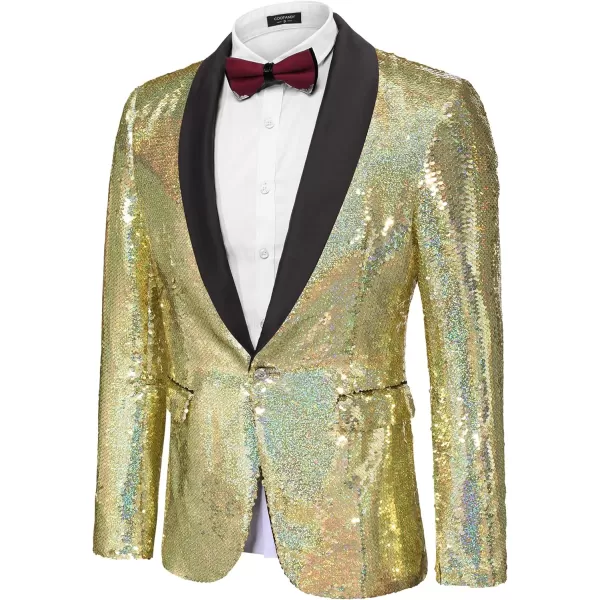 COOFANDY Men Shiny Sequin Blazer Tuxedo Party Dinner Prom One Button Suit Jacket