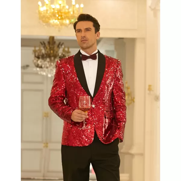 COOFANDY Men Shiny Sequin Blazer Tuxedo Party Dinner Prom One Button Suit Jacket