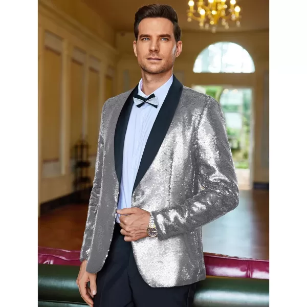 COOFANDY Men Shiny Sequin Blazer Tuxedo Party Dinner Prom One Button Suit Jacket