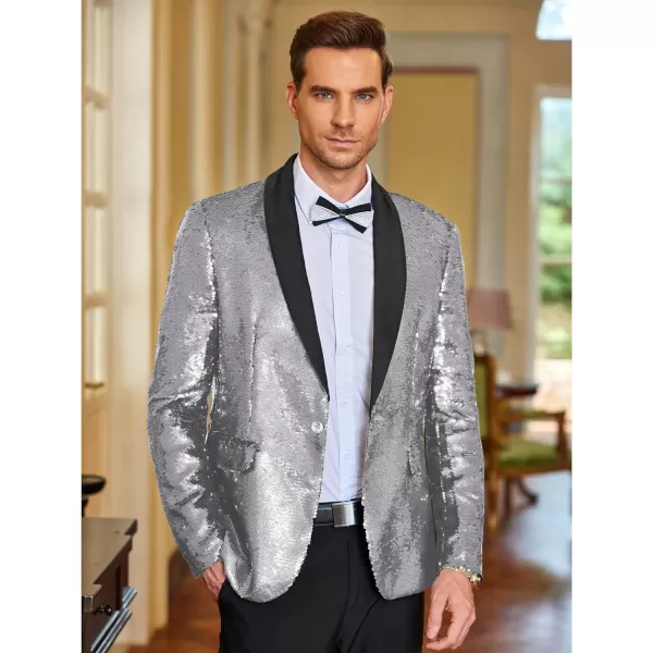 COOFANDY Men Shiny Sequin Blazer Tuxedo Party Dinner Prom One Button Suit Jacket