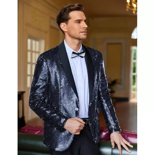 COOFANDY Men Shiny Sequin Blazer Tuxedo Party Dinner Prom One Button Suit Jacket