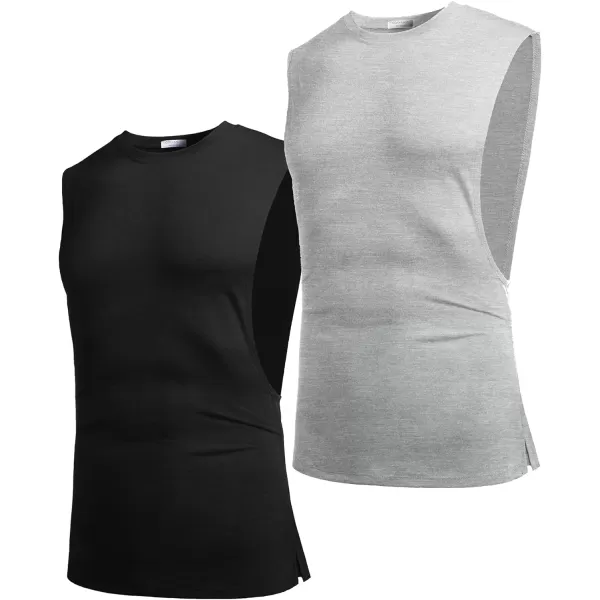 COOFANDY Men Workout Tank Top 2 Pack Gym Bodybuilding Sleeveless Muscle T Shirts)