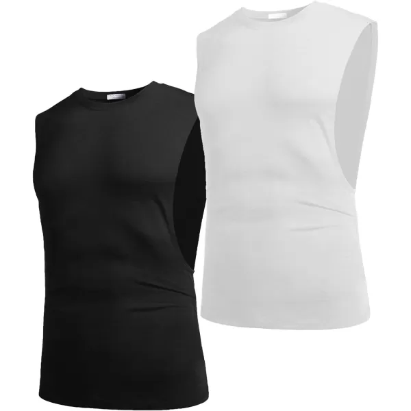 COOFANDY Men Workout Tank Top 2 Pack Gym Bodybuilding Sleeveless Muscle T Shirts)