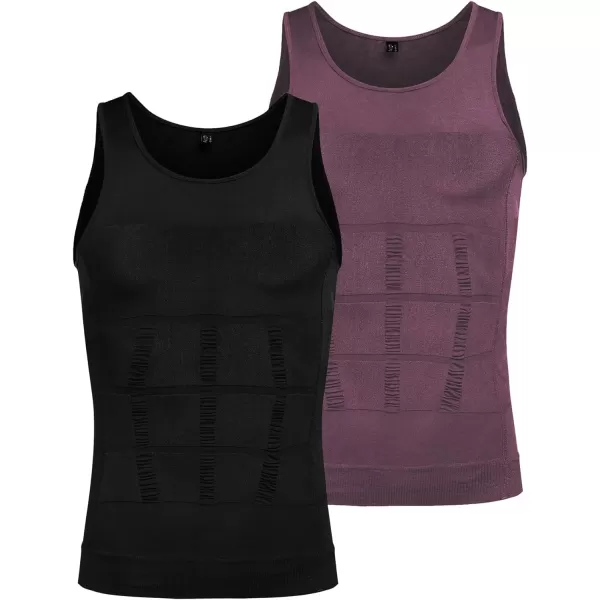COOFANDY Men's 2 Pack Compression Shirt Slimming Body Shaper Vest Gym Workout Tank Top Sleeveless Abdomen Shapewear