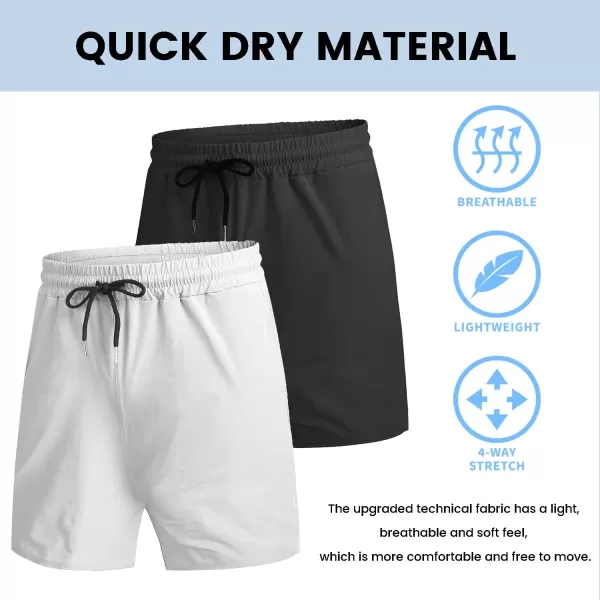 COOFANDY Men's 2 Pack Gym Workout Shorts 7 Inch Quick Dry Athletic Shorts Lightweight Running Shorts with Pockets/White)