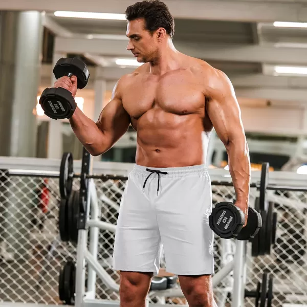 COOFANDY Men's 2 Pack Gym Workout Shorts 7 Inch Quick Dry Athletic Shorts Lightweight Running Shorts with Pockets/White)