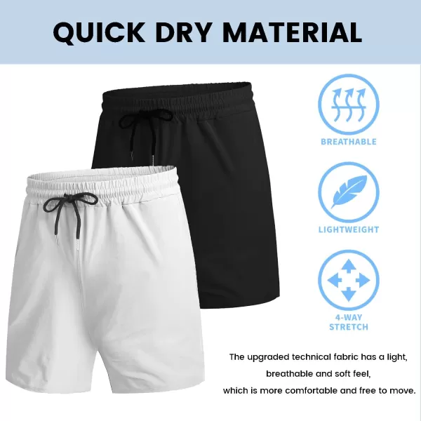 COOFANDY Men's 2 Pack Gym Workout Shorts 7 Inch Quick Dry Athletic Shorts Lightweight Running Shorts with Pockets/White)