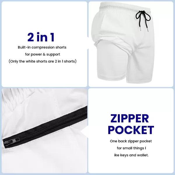 COOFANDY Men's 2 Pack Gym Workout Shorts 7 Inch Quick Dry Athletic Shorts Lightweight Running Shorts with Pockets/White)