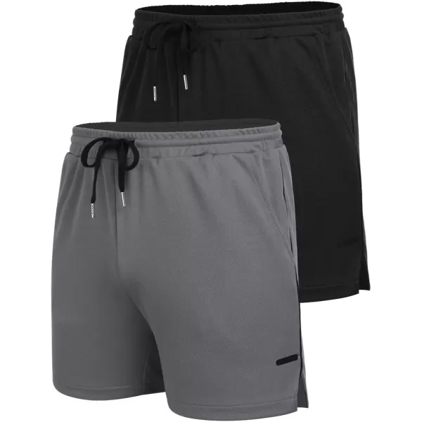 COOFANDY Men's 2 Pack Gym Workout Shorts Mesh Lightweight Bodybuilding Pants Training Running Sports Jogger with Pockets