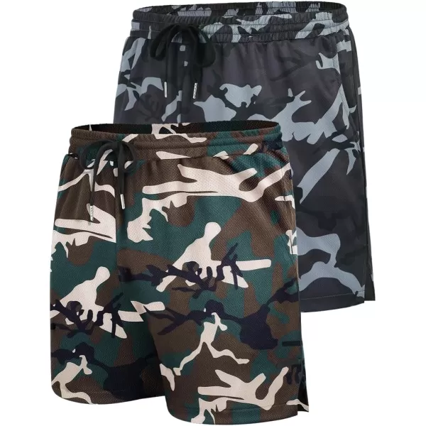COOFANDY Men's 2 Pack Gym Workout Shorts Mesh Lightweight Bodybuilding Pants Training Running Sports Jogger with Pockets