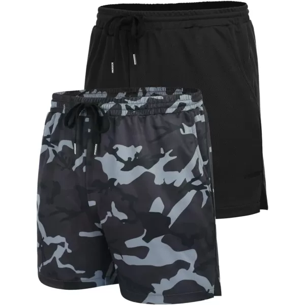 COOFANDY Men's 2 Pack Gym Workout Shorts Mesh Lightweight Bodybuilding Pants Training Running Sports Jogger with Pockets