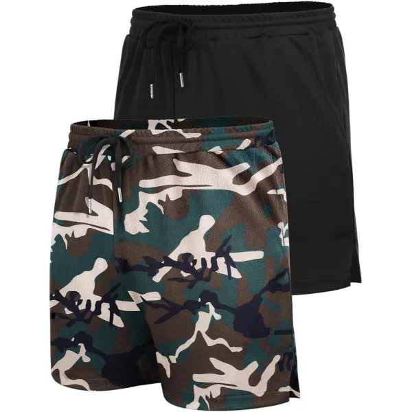 COOFANDY Men's 2 Pack Gym Workout Shorts Mesh Lightweight Bodybuilding Pants Training Running Sports Jogger with Pockets