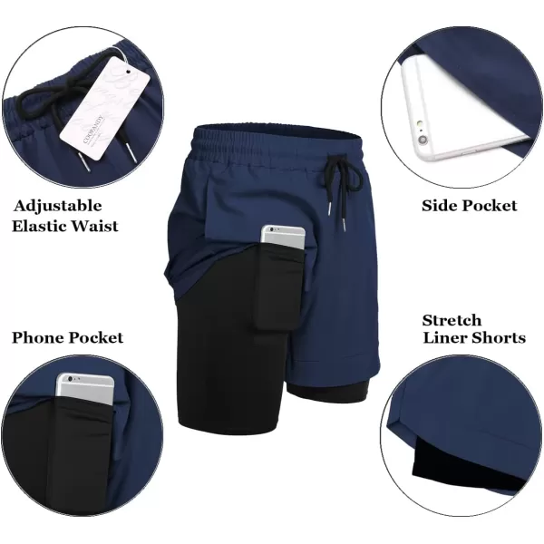 COOFANDY Men's 2 Pack Running Shorts 2 in 1 Workout Shorts Quick Dry Gym Training Athletic Jogger with Phone Pockets