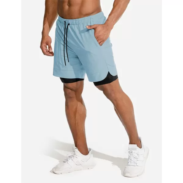 COOFANDY Men's 2 Pack Running Shorts 2 in 1 Workout Shorts Quick Dry Gym Training Athletic Jogger with Phone Pockets