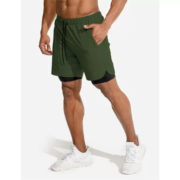 COOFANDY Men's 2 Pack Running Shorts 2 in 1 Workout Shorts Quick Dry Gym Training Athletic Jogger with Phone Pockets
