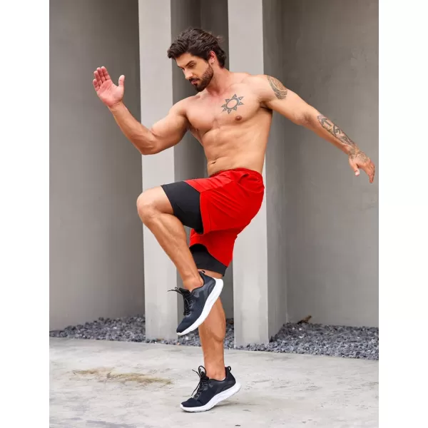 COOFANDY Men's 2 Pack Running Shorts 2 in 1 Workout Shorts Quick Dry Gym Training Athletic Jogger with Phone Pockets
