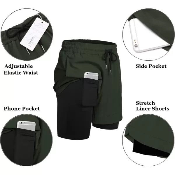 COOFANDY Men's 2 Pack Running Shorts 2 in 1 Workout Shorts Quick Dry Gym Training Athletic Jogger with Phone Pockets
