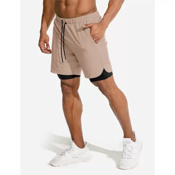 COOFANDY Men's 2 Pack Running Shorts 2 in 1 Workout Shorts Quick Dry Gym Training Athletic Jogger with Phone Pockets