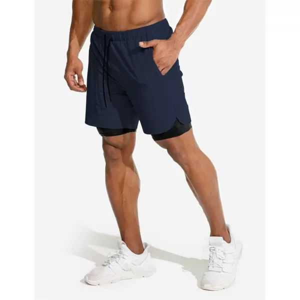 COOFANDY Men's 2 Pack Running Shorts 2 in 1 Workout Shorts Quick Dry Gym Training Athletic Jogger with Phone Pockets