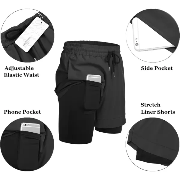 COOFANDY Men's 2 Pack Running Shorts 2 in 1 Workout Shorts Quick Dry Gym Training Athletic Jogger with Phone Pockets