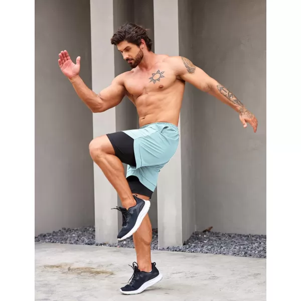 COOFANDY Men's 2 Pack Running Shorts 2 in 1 Workout Shorts Quick Dry Gym Training Athletic Jogger with Phone Pockets