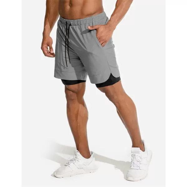COOFANDY Men's 2 Pack Running Shorts 2 in 1 Workout Shorts Quick Dry Gym Training Athletic Jogger with Phone Pockets
