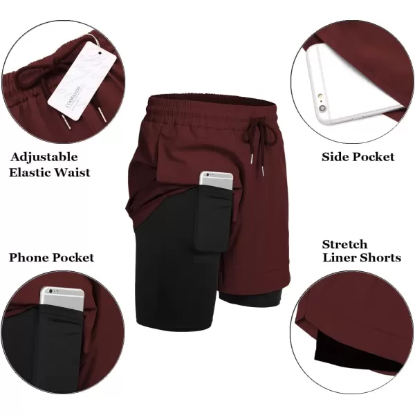 COOFANDY Men's 2 Pack Running Shorts 2 in 1 Workout Shorts Quick Dry Gym Training Athletic Jogger with Phone Pockets