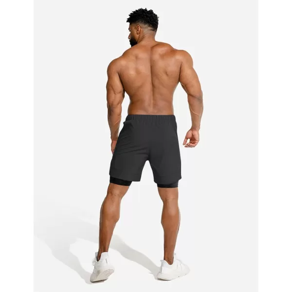 COOFANDY Men's 2 Pack Running Shorts 2 in 1 Workout Shorts Quick Dry Gym Training Athletic Jogger with Phone Pockets