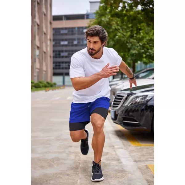 COOFANDY Men's 2 Pack Running Shorts 2 in 1 Workout Shorts Quick Dry Gym Training Athletic Jogger with Phone Pockets