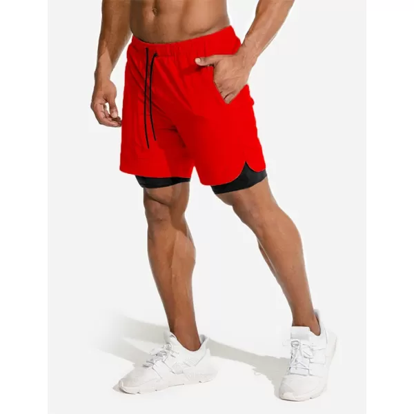 COOFANDY Men's 2 Pack Running Shorts 2 in 1 Workout Shorts Quick Dry Gym Training Athletic Jogger with Phone Pockets