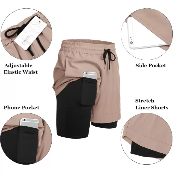 COOFANDY Men's 2 Pack Running Shorts 2 in 1 Workout Shorts Quick Dry Gym Training Athletic Jogger with Phone Pockets