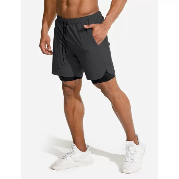 COOFANDY Men's 2 Pack Running Shorts 2 in 1 Workout Shorts Quick Dry Gym Training Athletic Jogger with Phone Pockets