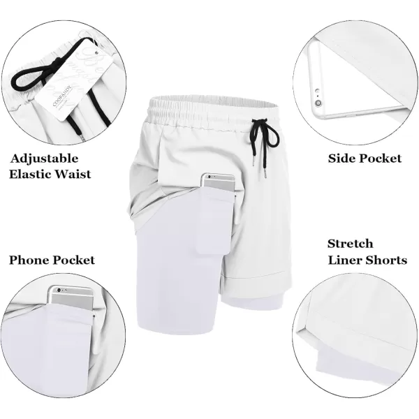 COOFANDY Men's 2 Pack Running Shorts 2 in 1 Workout Shorts Quick Dry Gym Training Athletic Jogger with Phone Pockets