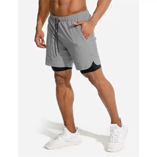 COOFANDY Men's 2 Pack Running Shorts 2 in 1 Workout Shorts Quick Dry Gym Training Athletic Jogger with Phone Pockets