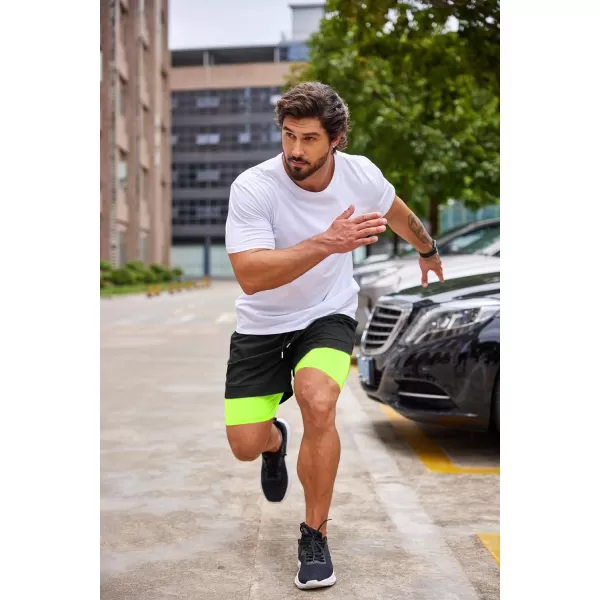 COOFANDY Men's 2 Pack Running Shorts 2 in 1 Workout Shorts Quick Dry Gym Training Athletic Jogger with Phone Pockets+navy Blue)