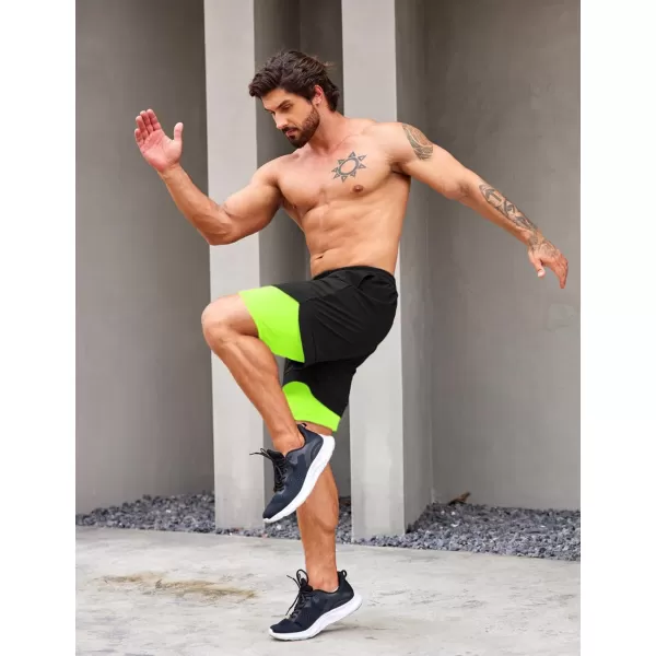 COOFANDY Men's 2 Pack Running Shorts 2 in 1 Workout Shorts Quick Dry Gym Training Athletic Jogger with Phone Pockets+navy Blue)