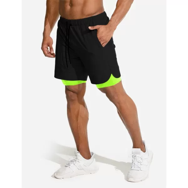 COOFANDY Men's 2 Pack Running Shorts 2 in 1 Workout Shorts Quick Dry Gym Training Athletic Jogger with Phone Pockets+navy Blue)
